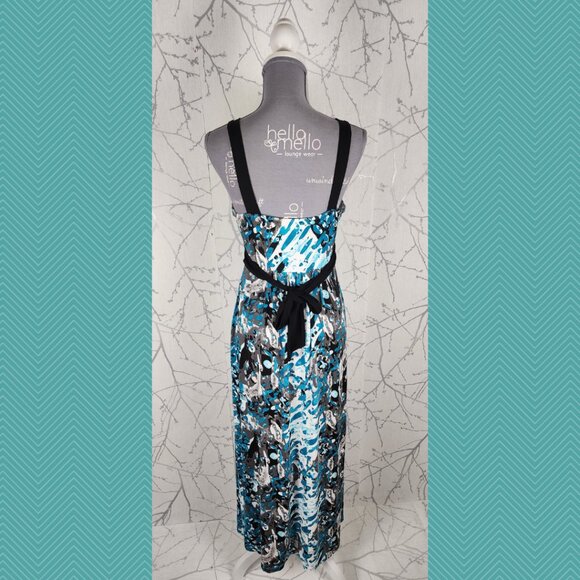 Donna Abstract Artsy Print Stretch Knit Babydoll Empire Waist Maxi Dress - Picture 3 of 4